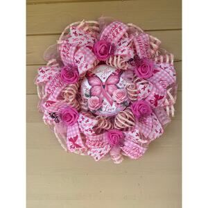 Pink Butterfly Breast Cancer Awareness Wreath Faith Hope Love Pink Ribbon Wreath